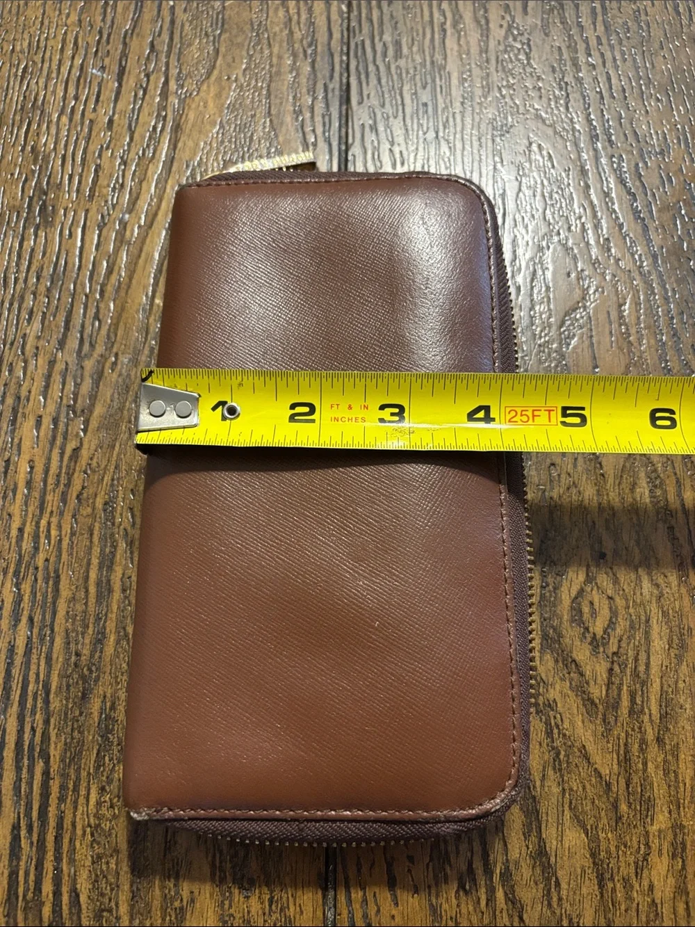 Tory Burch Brown Leather Zip Card Holder with Gold Logo